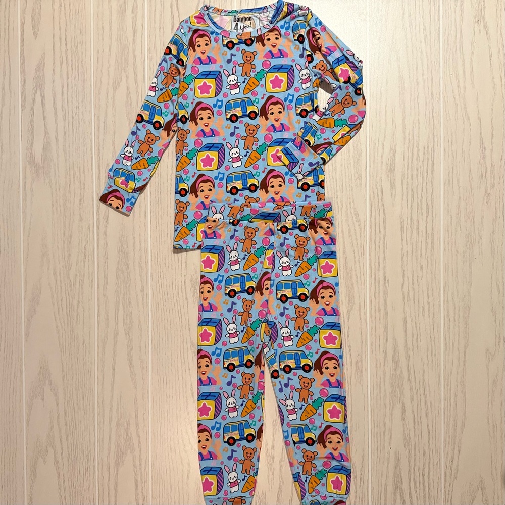 Bamboo 4 You Girls 4T Bamboo Pajamas Ms Rachel Print Blue‎ 2Pc PJ Set NEW